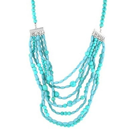 Turquoise Bead Necklace Jewelry - C Jewelry Silver-Tone Turquoise Bead Necklace
