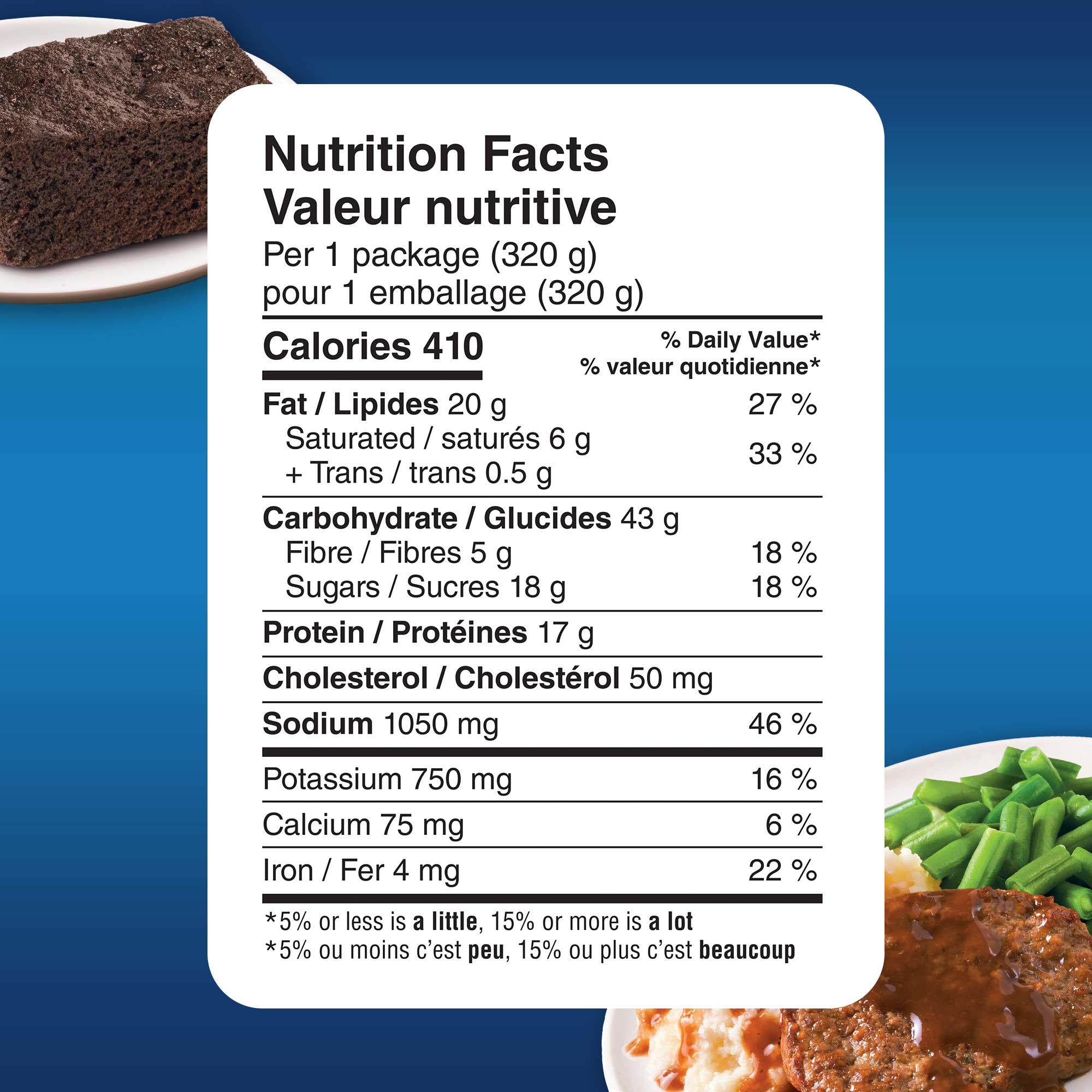 Swanson Meat Loaf: frozen meal, with mashed potatoes, green beans, and a brownie, 320g