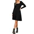 thumbnail image 2 of Square Neck Fall Dresses for Womens Casual Long Sleeve A Line Knit Pullover Dress with Pockets XS Black, 2 of 6