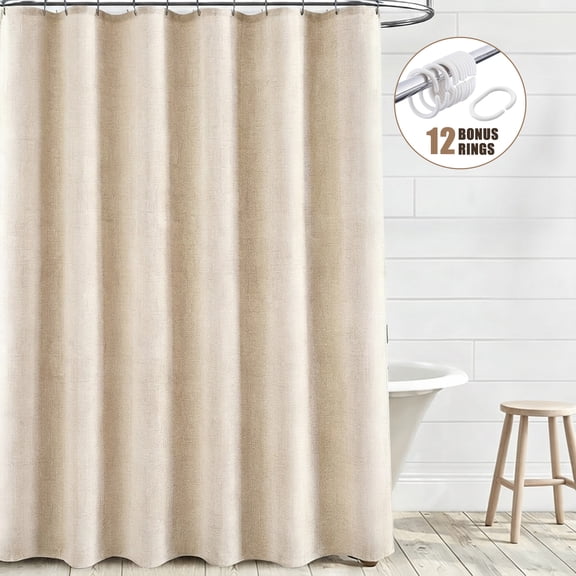 Tripumer Faux Linen Textured Shower Curtain Beige 72" x 72" 170GSM Luxury Soft Fabric Farmhouse Bathroom Curtain
