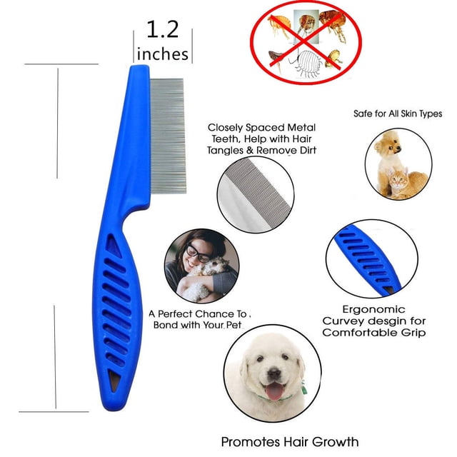 Peine para pulgas para perros, paquete de 3, peine de acero inoxidable para el cuidado de perros y gatos, color aleatorio