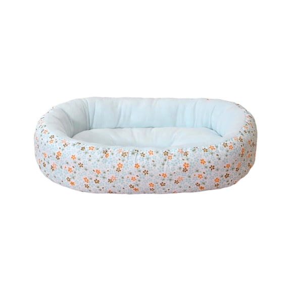 Floral Printed Pet Bed, All Season Use Soft Cozy Oval Dogs Bed with Removable Cover, Egg-Crate Foam Pet Bed Couch, Non-Slip Bottom (Light Blue, 17''x13'')