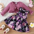 thumbnail image 2 of Girls Fall Outfits Cardigan And Dress Dinosaur Floral Print Sleeveless Tank Dress Long Sleeve 2Pcs Outfits Baby Clothing Purple 6 Months-9 Months, 2 of 4