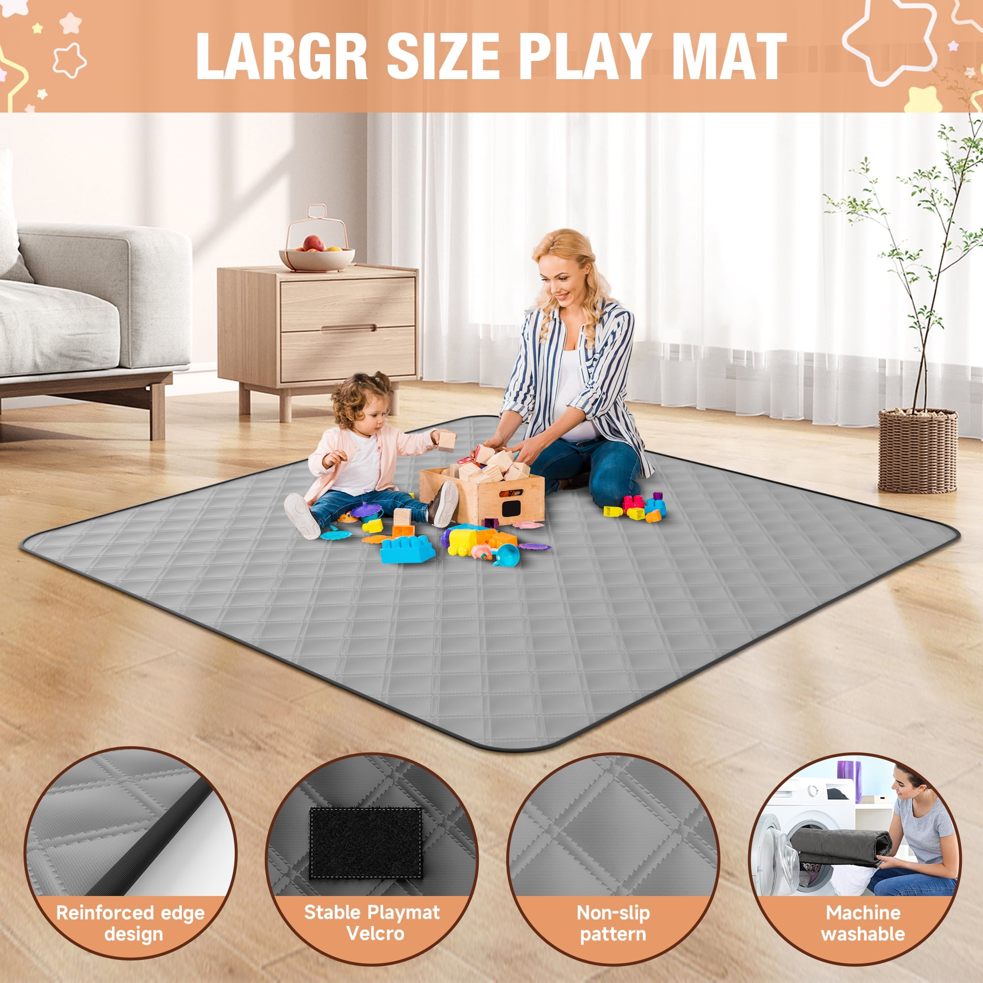 Babyeap Baby Playpen With Mat, Large Play Yard Fence for Toddlers, 50"x50" Gray