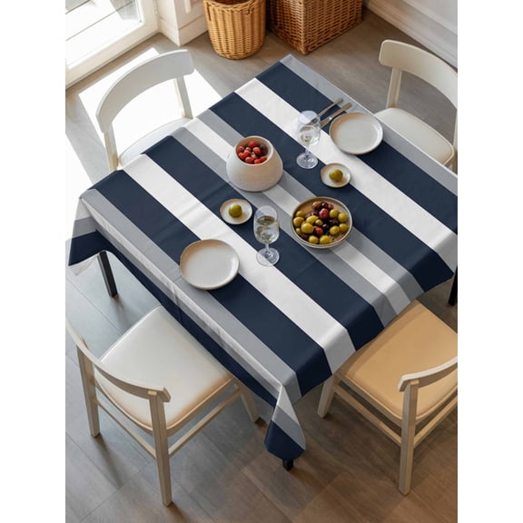 Navy Blue Grey Striped Tablecloth Square Table Cloth 60x60,Waterproof Outdoor Table Cloth Covers Decorative Table Protector,Farmhouse Stripes Minimalist Washable Table Cover for Kitchen Dinning Party