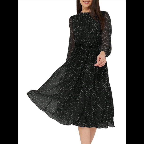 Vestidos Largos Informales de Larga con Cuello Redondo, Corte A, con Estampado Floral, Estilo Bohemio, para Invitadas de Boda, para Mujer, Otoño 2025 Negro XL