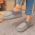 thumbnail image 3 of Loafers for Women Plush Warm Winter Casual Flat Shoes Suede Round Toe Comfortable Thick Soft Sole Walking Shoes Gray Size 9.5, 3 of 6