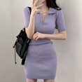 thumbnail image 4 of Vestido de punto de manga corta para mujer, ropa femenina delgada, ropa de calle de verano, vacaciones, informal, suave, dulce, Sexy, básico, Ulzzang, 4 of 4