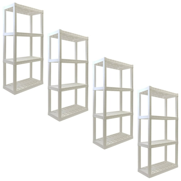 Hyper Tough Plastic Storage Shelf 4-Tier 4-Pack White, 400 lbs Capacity