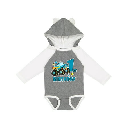 

Inktastic 1st Birthday Monster Truck Gift Baby Boy Long Sleeve Bodysuit