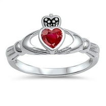 CHOOSE YOUR COLOR Friendship Simulated Ruby Claddagh Heart Ring .925 Sterling Silver Band Red CZ Female Size 4