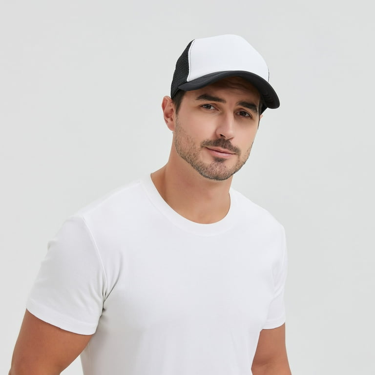 TOPTIE Blank 5 Panel Trucker Hat Foam Front Mesh Back 2 Tone