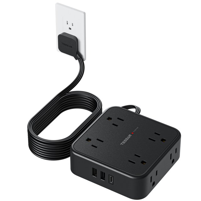 Protector contra sobretensiones Power Strip TESSAN de 10 pies con 8 tomas de corriente alterna y 3 USB