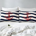 thumbnail image 4 of Erosebridal Cartoon Anchor Sheet Set Full, Blue Stripes Bedding Sets Full Size, Nautical Rudder Reversible Full Sheet Sets, Lightweight Bedroom Decorative, 4pcs, 4 of 7