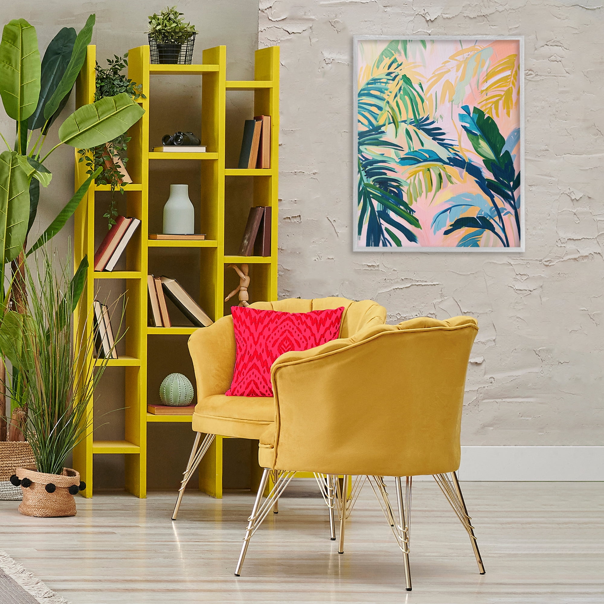 Stupell Industries Tropical Leaf Impressions Botanical & Floral Painting Gray Framed Art Print Wall Art, 24 x 30