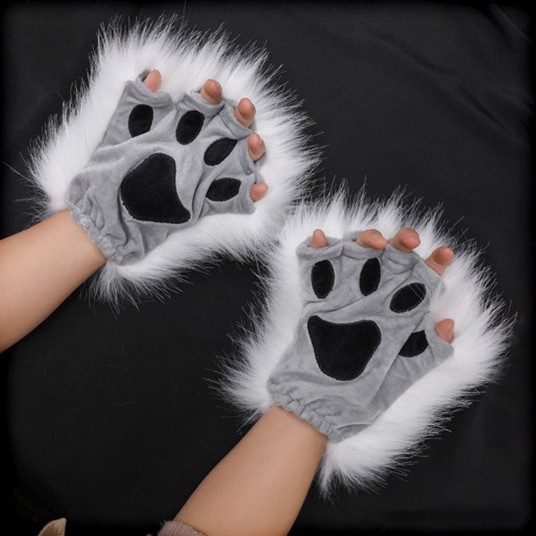 1 Pair Furry Paw Gloves Cat Girls Cosplay Accessory Kawaii Plush Wolf Paws