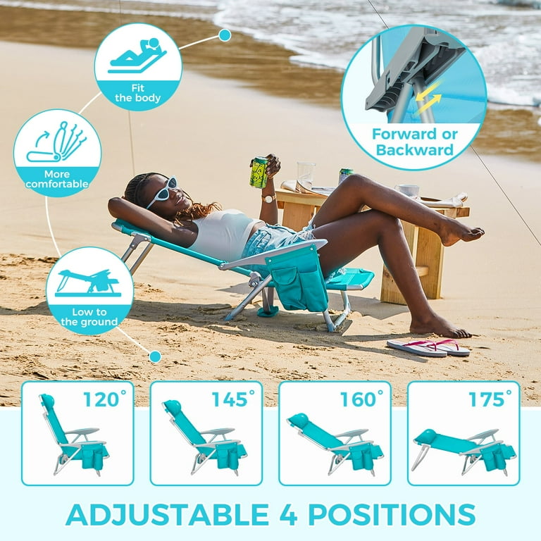 WEJOY 2PCS Backpack Beach Chair, 4-Position Adjustable Folding