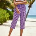 thumbnail image 3 of Luvrsol Capris for Women with Pockets Casual Straight-Leg Cotton-Linen Checkered Pants, Size S-3XL, 3 of 6