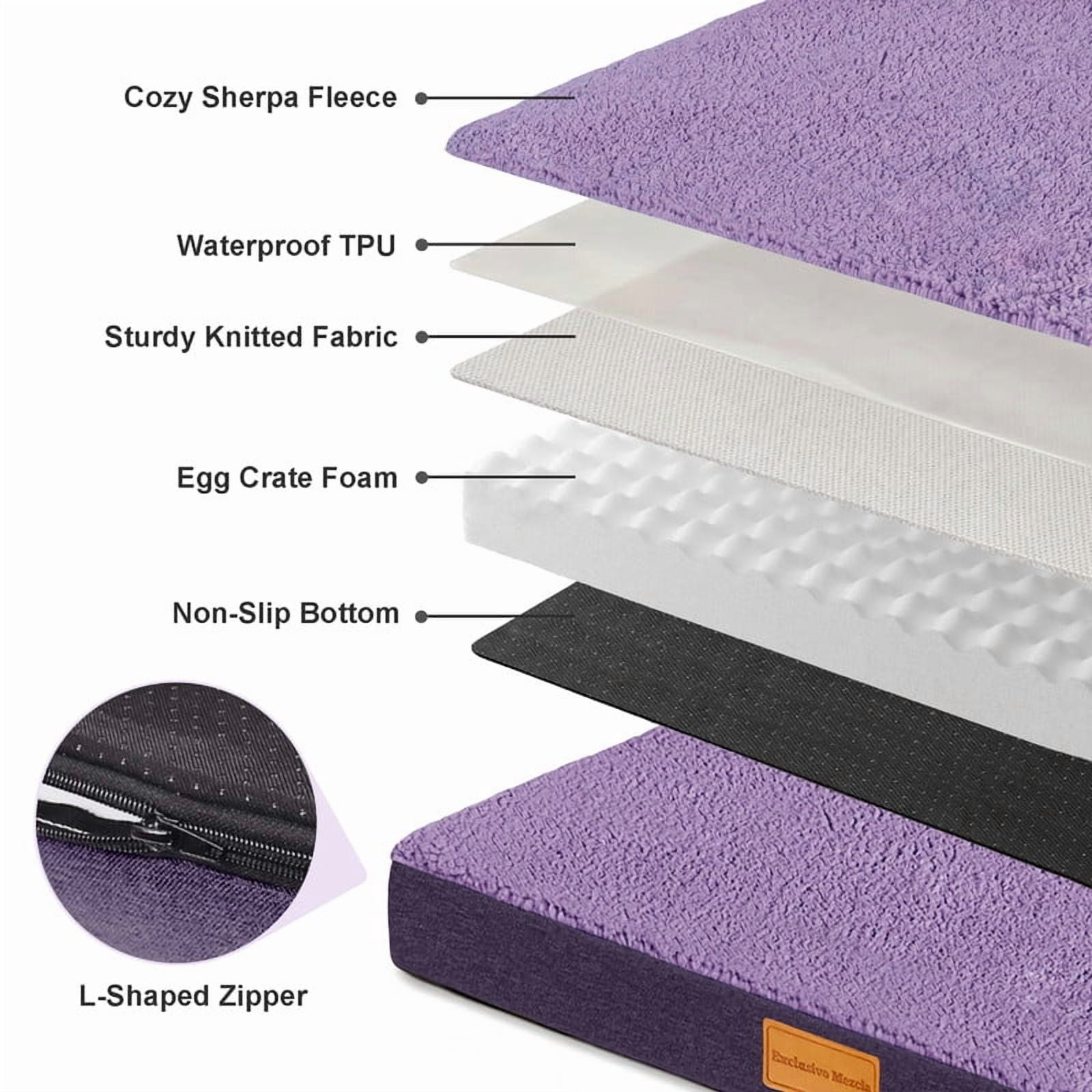 Exclusivo Mezcla Extra Large Dog Bed with Removable and Washable Cover, Orthopedic Pet Bed for Crates, Non-Slip Bottom and Waterproof Liner, 56"×40", Purple