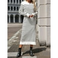 thumbnail image 4 of Long Sweater Dress for Women Loose Knitwear Striped Long Dresses Stylish Autumn and Winter Outfits White XL, 4 of 7