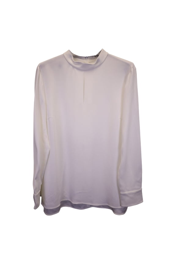 Pre-Owned Boss Mock-Neck Long-Sleeve Top in White Polyester