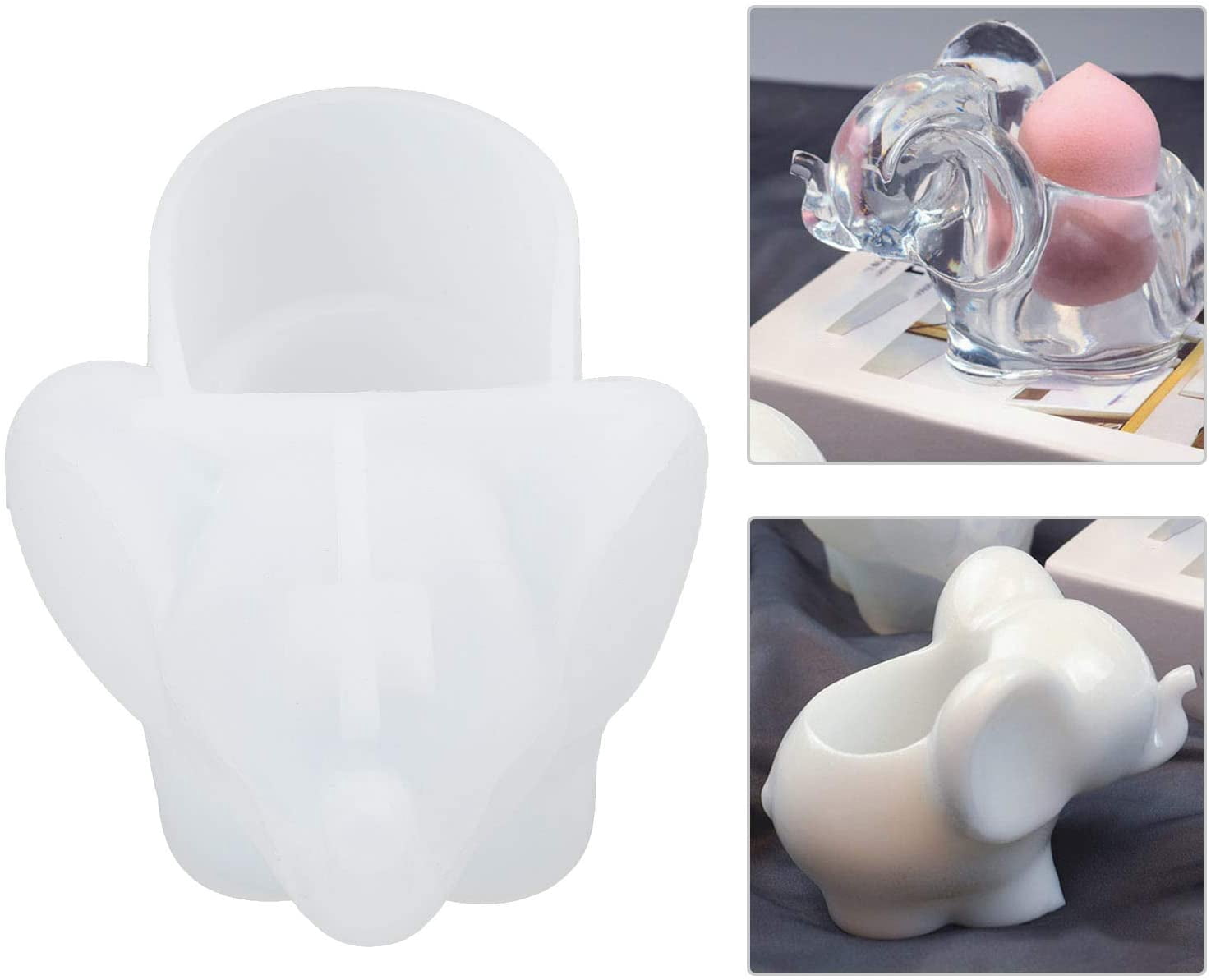 IULAVP Epoxy Mold, Elephant Shape Resin Mold Makeup Sponge Candle Holder Silicone Casting Mould DIY 3D Storage Decoration Ornament