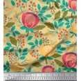 thumbnail image 1 of Soimoi Beige Poly Georgette Fabric Leaves & Magnolia Floral Printed Fabric 1 Yard 42 Inch Wide, 1 of 3
