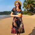 thumbnail image 4 of Balery Colorful Flower German Shepherd Vestidos sueltos de manga corta para mujer, vestidos de verano 2025, vestidos casuales de corte A con vuelo., 4 of 6
