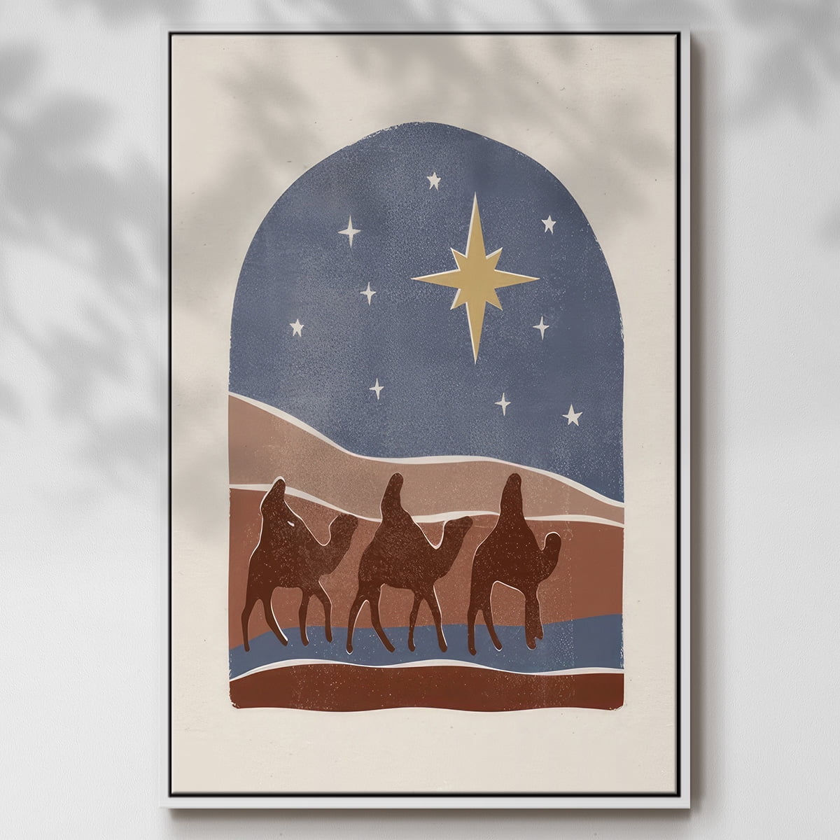 Boho Nativity II - Framed Gallery Wrapped Holiday Canvas - 27 x 41 - White Frame