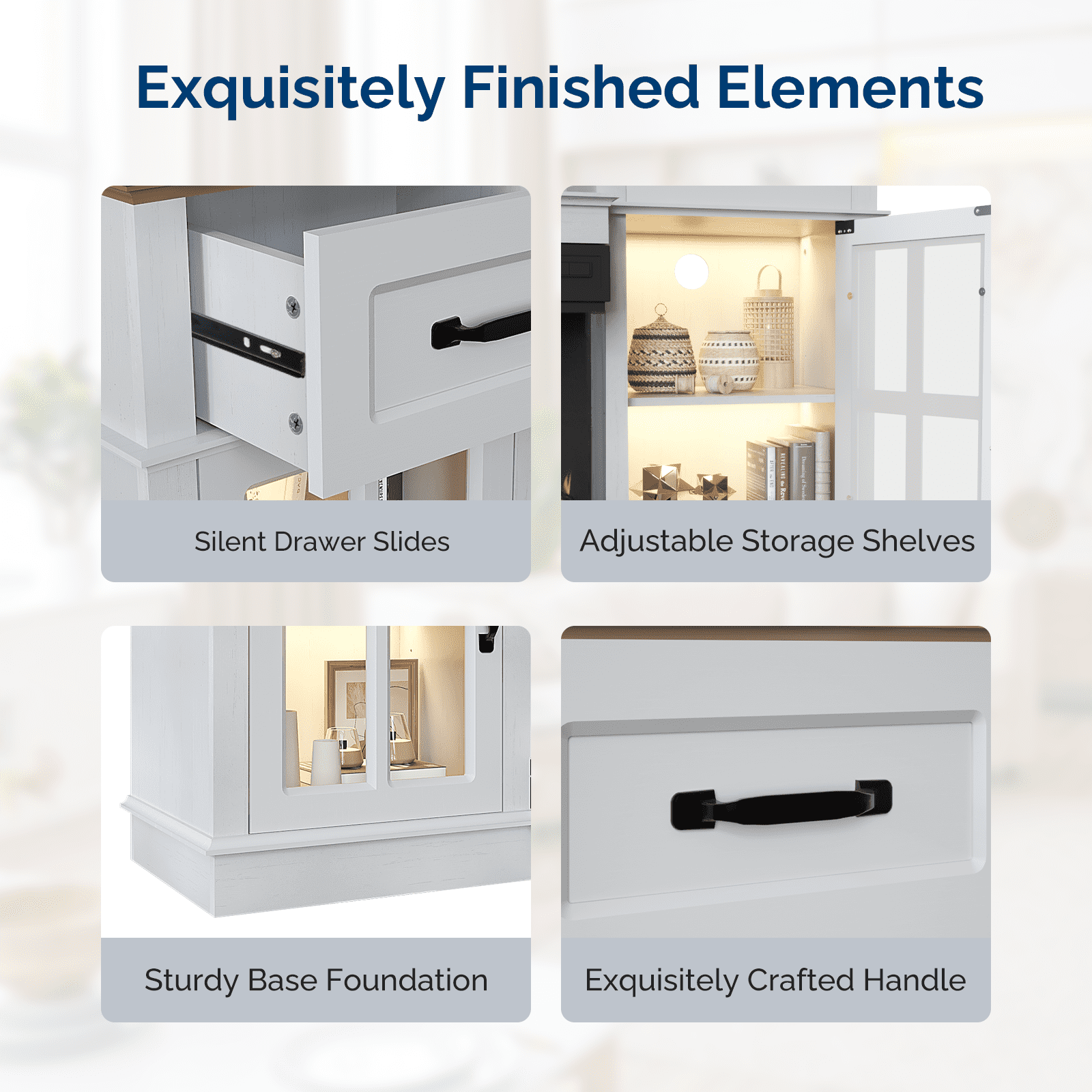 Ktaxon Modern 70" TV Stand with Fireplace, Entertainment Center with 36in Heater for 55/60/65/70" TVs with 2 Doors, Drawers & Shelves, Washed White