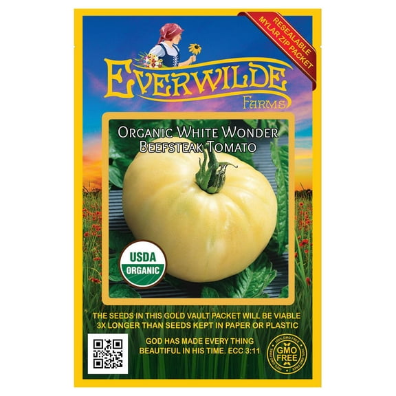 Everwilde Farms - 25 Organic White Wonder Beefsteak Heirloom Tomato Seeds - Gold Vault Jumbo Bulk Seed Packet