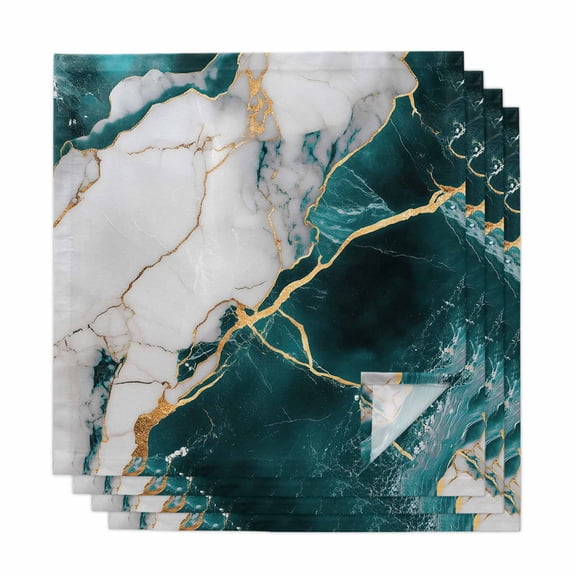Marble Turquoise Cloth Napkins, Abstract Gold White Brick Stone Motif Washable and Reusable Dinner Napkins Set of 4, Table Napkin for Kitchen Party Birthday Wedding Hotel Housewarming 20"x20"