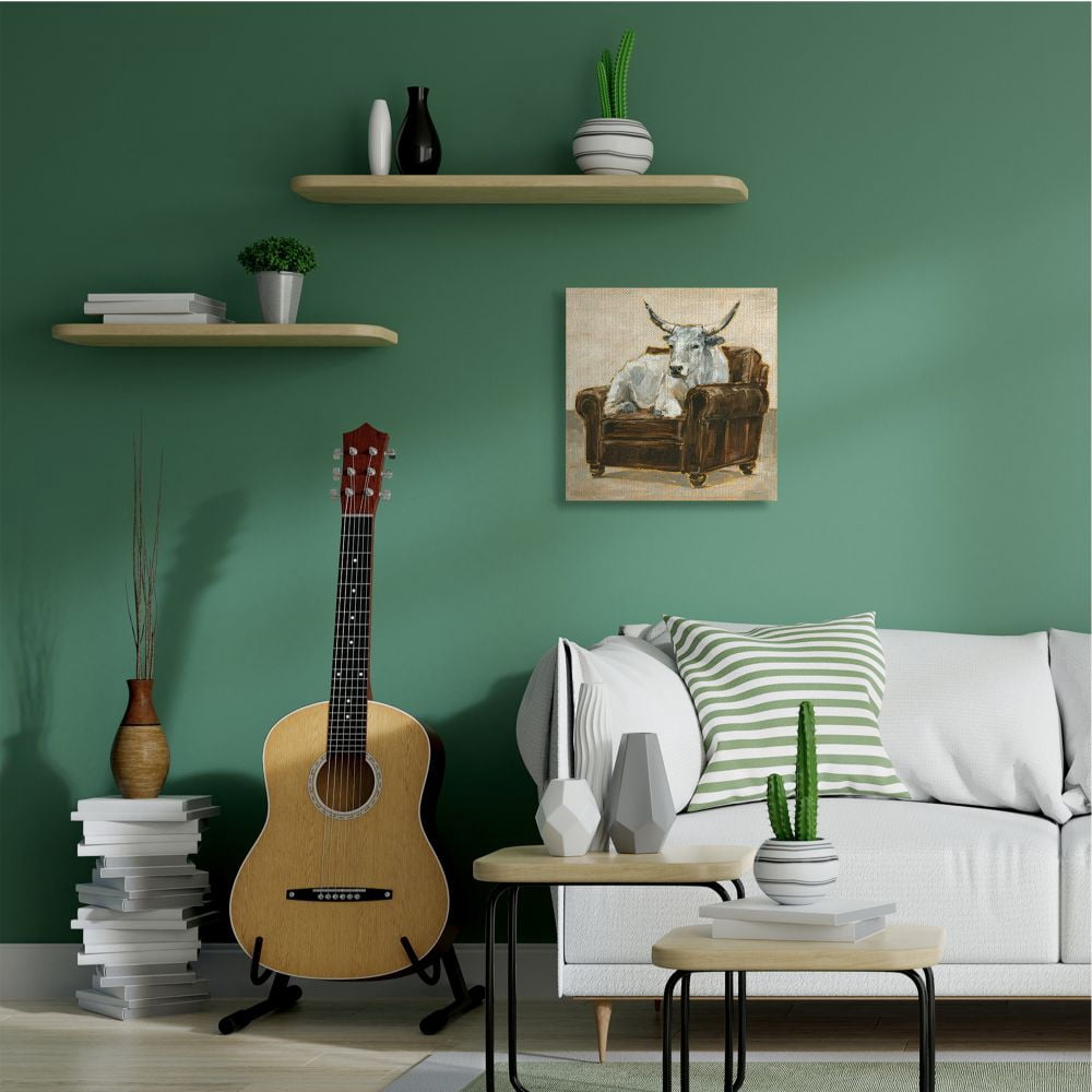Stupell Industries White Bull Resting in Brown Chair Abstract Painting Canvas Wall Art Design by Ethan Harper, 24" x 24"