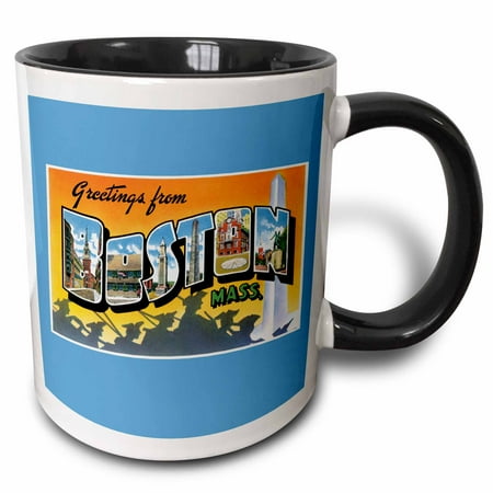 Postcards Of Boston 3dRose Greetings from Boston Mass. Scenic Postcard Reproduction - Two Tone Black Mug, 11-ounce ()