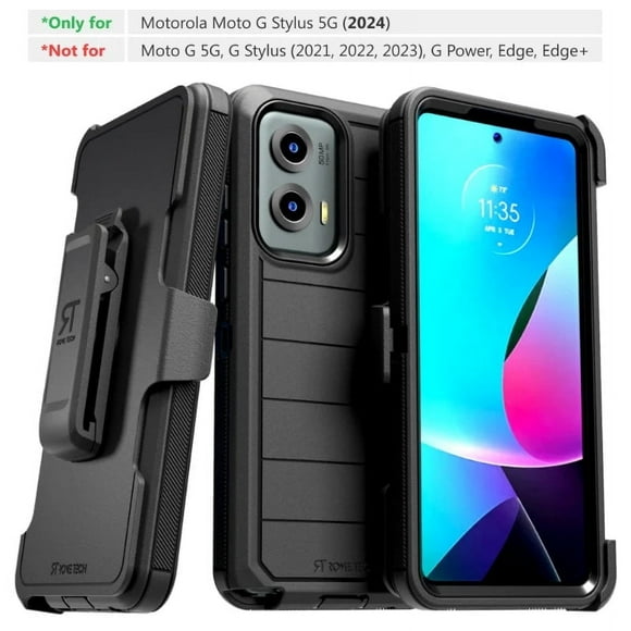 Rome Tech Funda para Moto G Stylus 5G (2024), con Clip para Cinturón y Soporte, Doble Capa a Prueba de Golpes, Color Negro