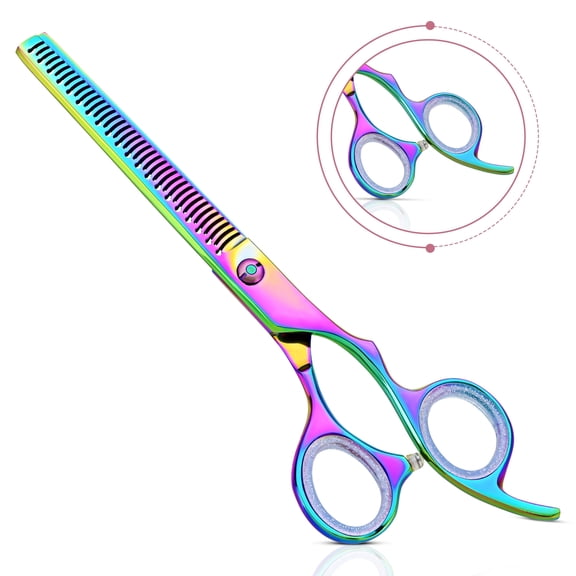 Professional Rainbow Thinning Shears, Hair Thinning Scissors for Men & Women, Texturizing Shear with 30–35% Hair Removal, Stainless Steel Barber Blending Scissors with Offset Grip & Finger Rest