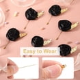 thumbnail image 3 of 6pcs Black Rose Boutonnieres Flower Buttonholes Pocket Boutonnieres Pins with Leaf for Wedding (4.7 x 2 Inch), 3 of 6
