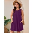 thumbnail image 2 of SHOWMALL Plus Size Sleeveless Summer Dress for Women, Perfect Mother's Day Gift, Purple 3X Casual Pleated Dress with Pockets for Party & Graduation, 2 of 7