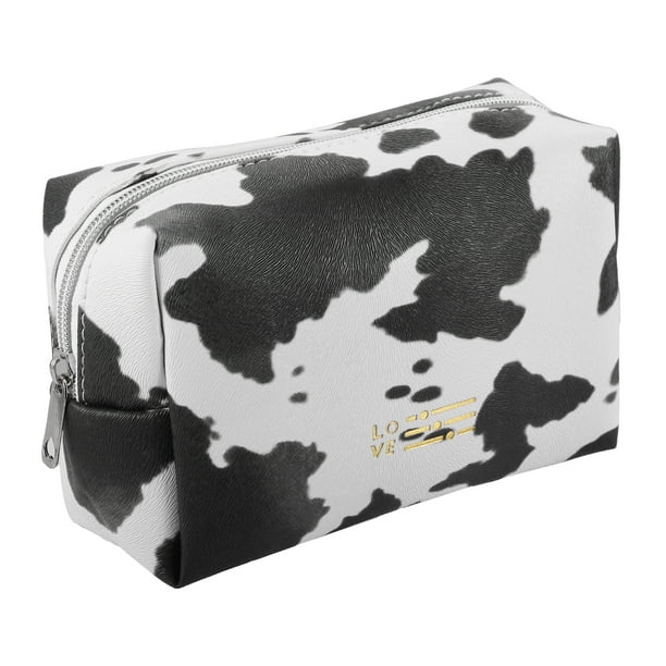 Unique Bargains Neceser de viaje para cosméticos portátil, estuche impermeable, organizador de maquillaje, neceser para mujer, negro y blanco