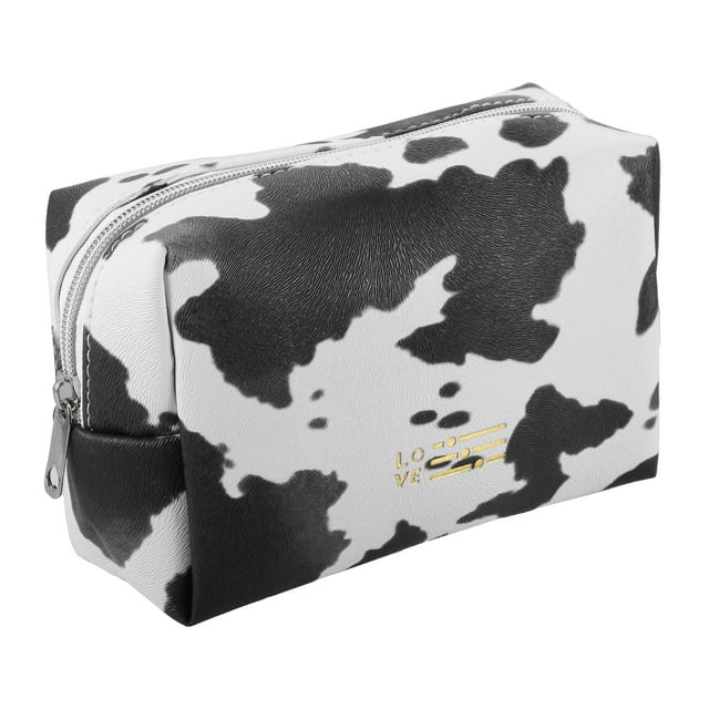 Unique Bargains Neceser de viaje para cosméticos portátil, estuche impermeable, organizador de maquillaje, neceser para mujer, negro y blanco