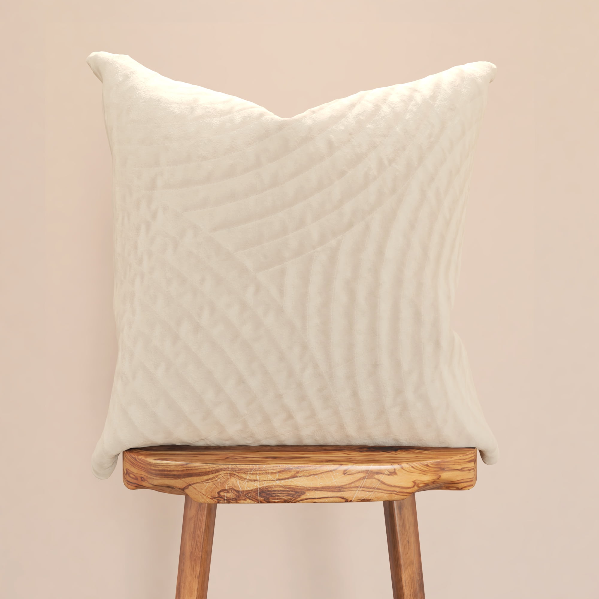 Decorative Throw Pillow Cover, 18” x 18”, Ivory, Quilted Geometric Pattern on Poly Velvet Creating a Natural Sense of Style For Any Living Room, Bed, and Sofa.