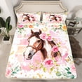 thumbnail image 2 of jejeloiu Farmhouse Animal Horse Twin Sheet Sets,Chic Flower Floral Twin Fitted Sheet,Splatter Ink Flat Sheet For Girls,Lightweight Room Decor,3-Piece, 2 of 7
