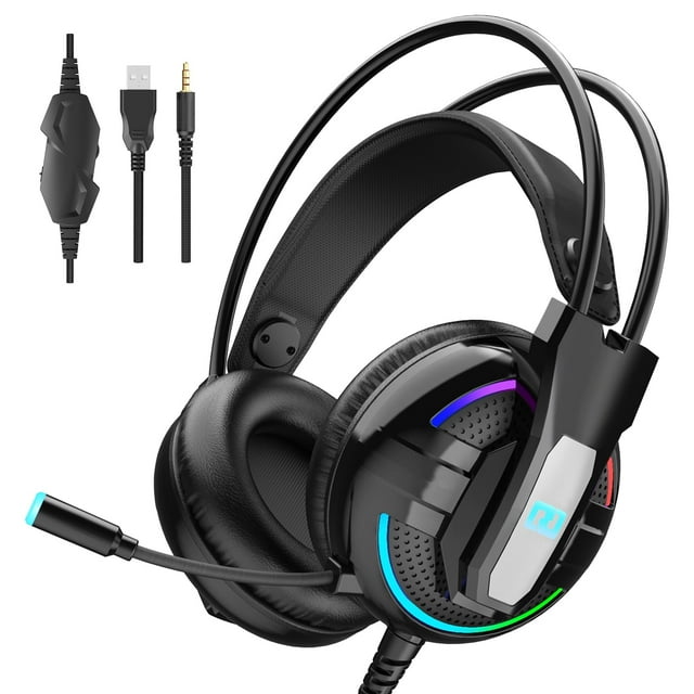Cshidworld Audífonos para Juegos para PC con Sonido Envolvente 7.1, Audífonos para Juegos con Cancelación de Ruido, Almohadillas para Memoria y Micrófono Flexible con Luz RGB para Xbox Series X/S, PC