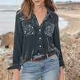thumbnail image 7 of Womens Velvet Button Down Shirts Sequin Sparkly Long Sleeve Tees Casual Dressy Solid Color Shirt Spring Lapel Work Tops, 7 of 7