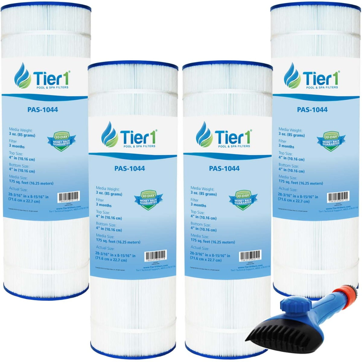 Tier1 Pool & Spa Filter Cartridge 4pk with Tier1 Wand Brush Filter