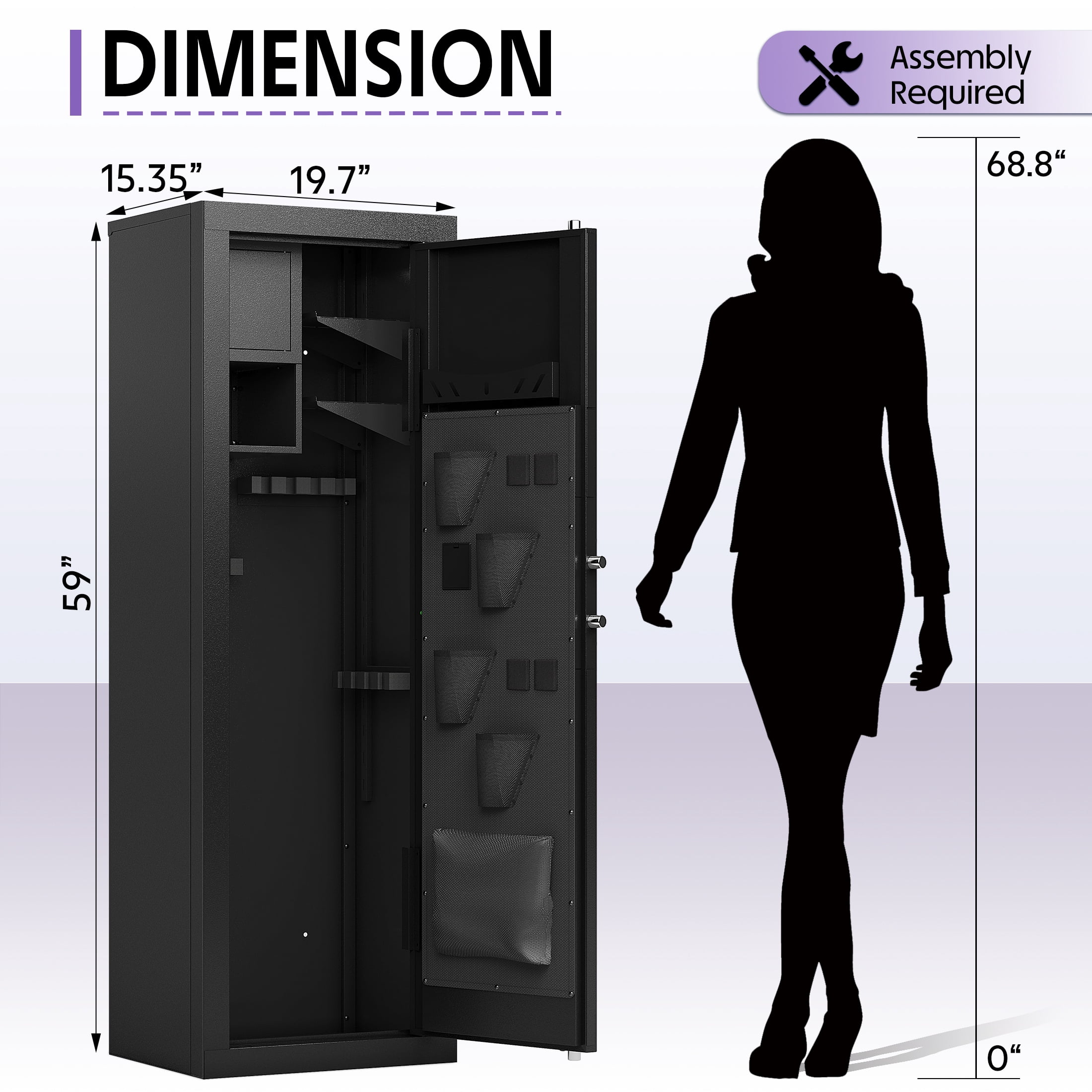 KAER 10-14 Biometric Gun Safe, Quick Access Large Unassembled Rifle Safe, Gun Cabinet with Adjustable Shelf and Locking Built-in Cabinet