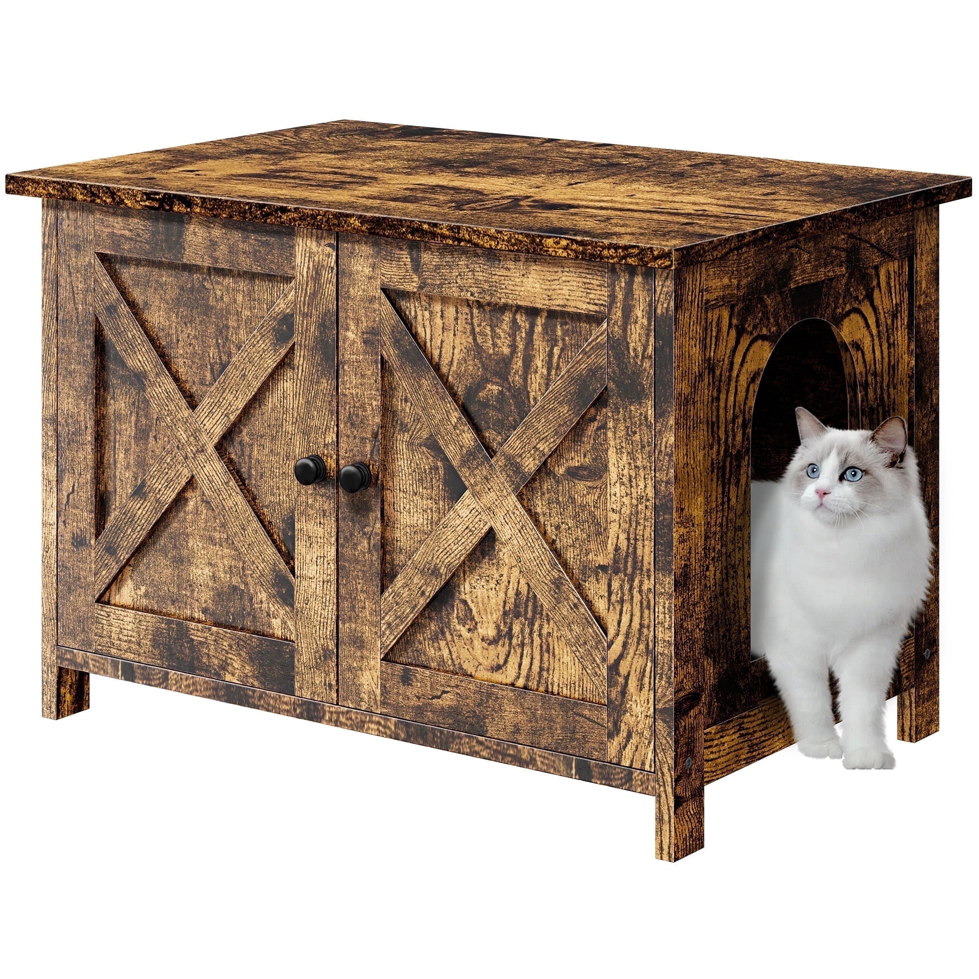Walsunny Hidden Cat Litter Box Cat Washroom with Double Removable doors and Divider Indoor for Living Room Brown