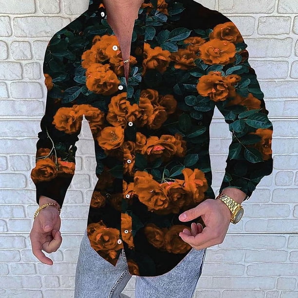 Camisa ajustada con solapa en forma de rosa para hombre, informal, de primavera y verano, informal, de calle, de material suave, nueva 2024