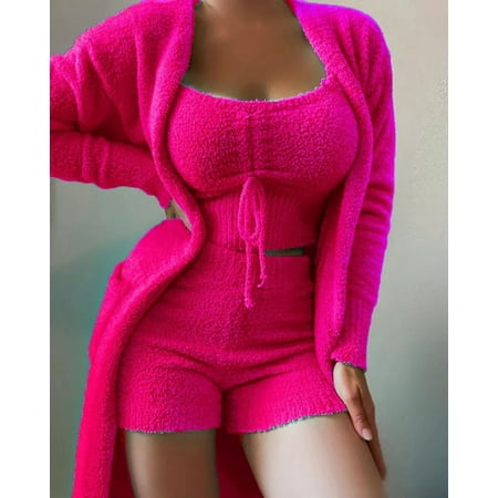 

Women Pajamas Set Plush Fleece Lined Warm Sleepwear with Robe Thick Night Dress Gowns Winter Lounge Wear Homewear Plus Size