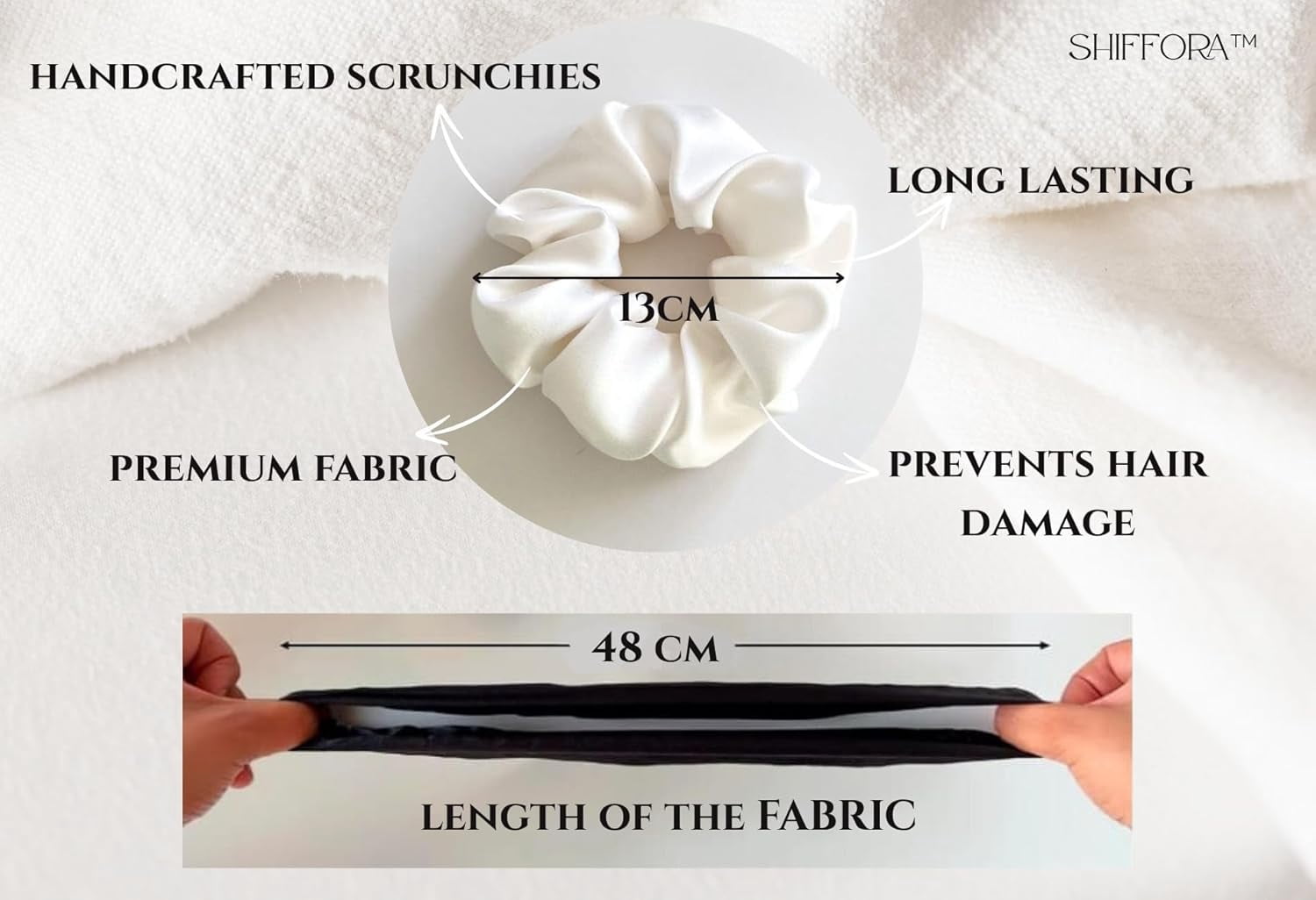 -Satin Silk Scrunchies for Women, Soft Hair Ties, No Damage No Crease - Gentle Elastic Bands for All Hair Types (Black) [Pack of 5]